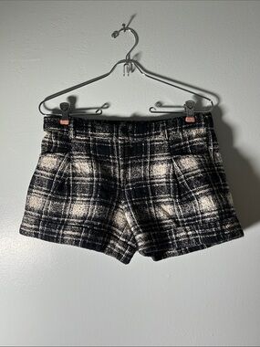 Mango Black and White Plaid Shorts